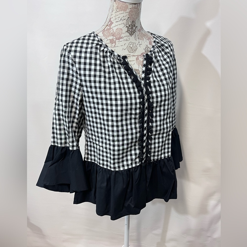 CUPIO‎ Black and white checkered ruffle accent top size S. - Picture 8 of 12